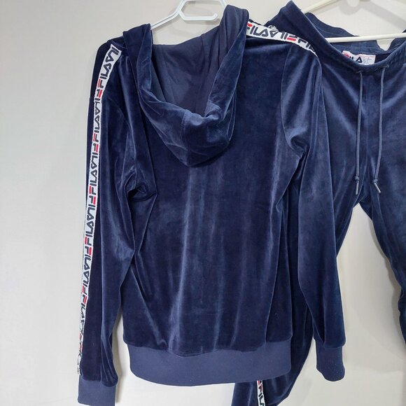 Vintage Navy Blue FILA Velour Tracksuit, Hooded Jacket and Pants Set, M/S - Picture 3 of 13